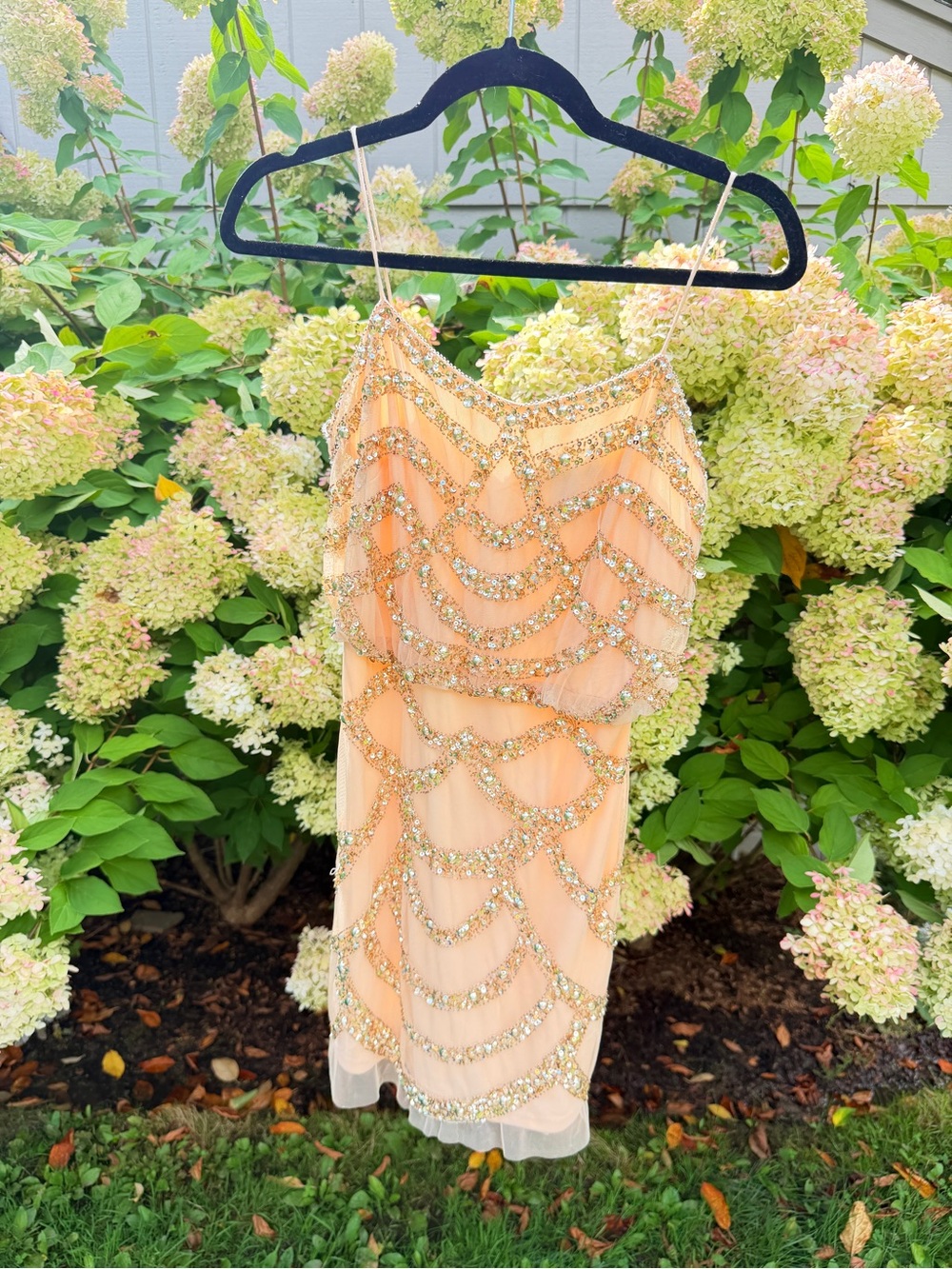 Aidan Mattox Peach Beaded Mini Cocktail Dress
